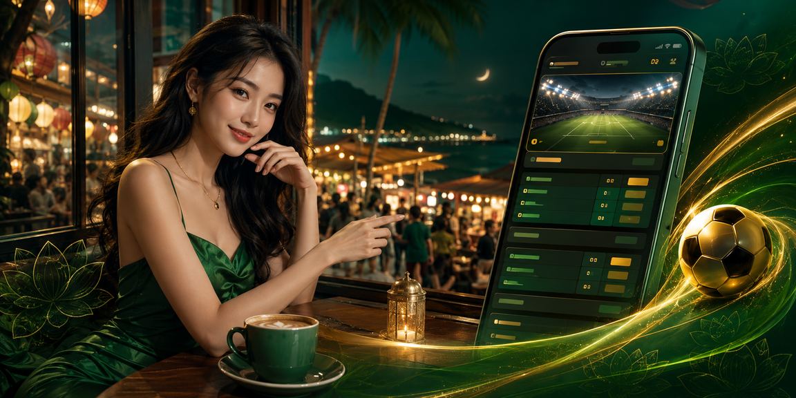 Người dùng Phú Quốc nạp tiền và chơi casino trên điện thoại tại quán cà phê ven biển